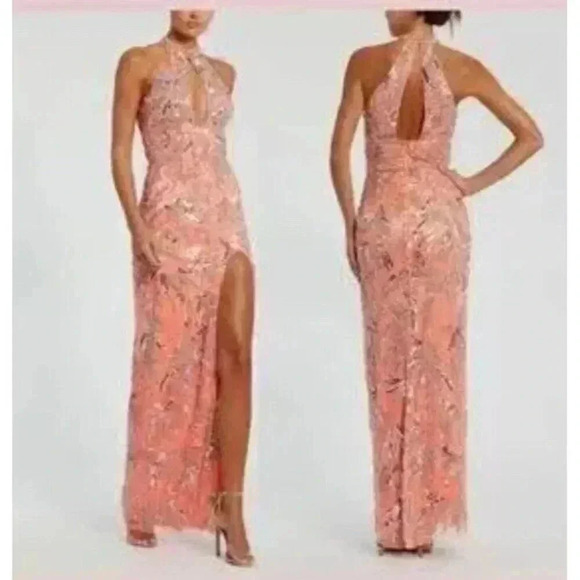 NEW Mac Duggal 6030 Sequin Punge Cutout Back Gown SZ 10 ($598) Coral - Picture 4 of 13